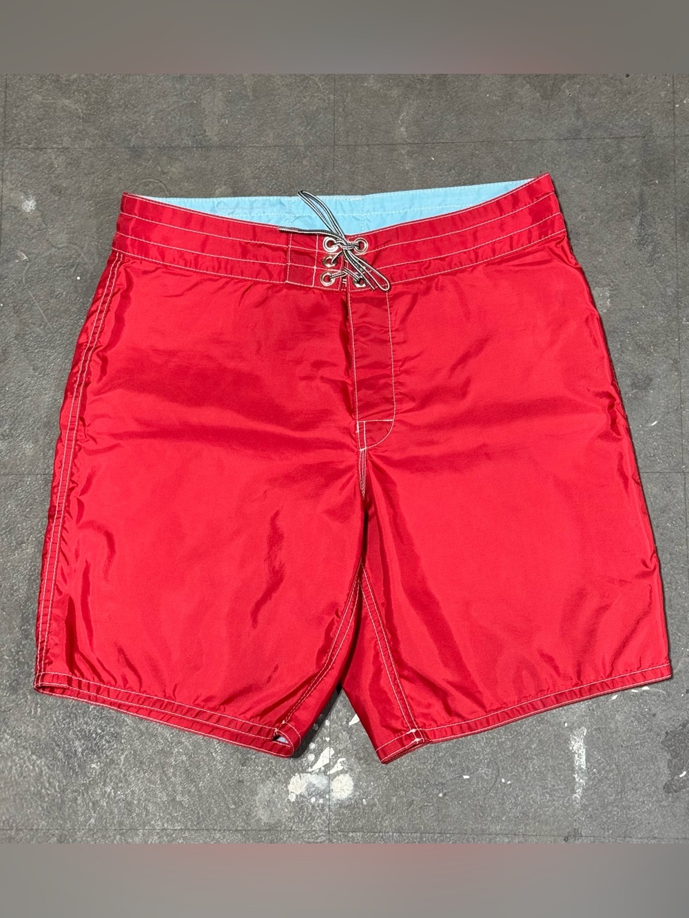 Vintage Birdwell Beach Britches Board Short Mens 31 Red Surf Coastal Swim Trunks